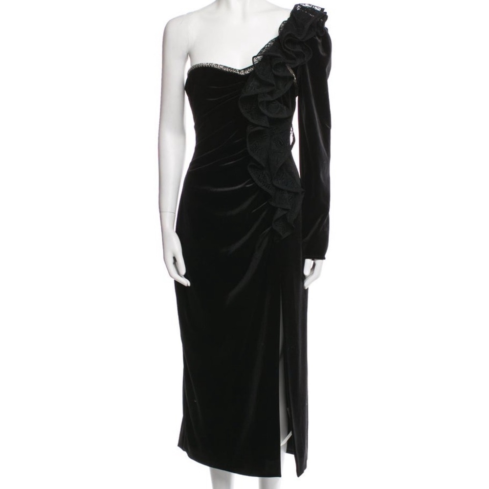 Self Portrait Black Velvet Midi dress